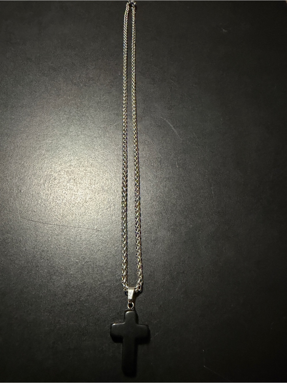 Men's Silver Chain Necklace with Black Cross Pendant